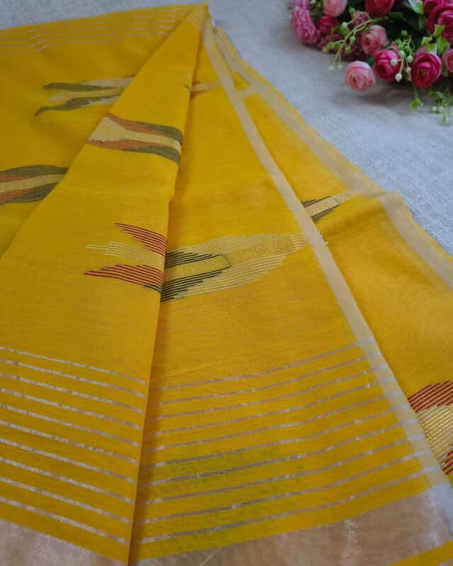 Silk Cotton Handloom Saree Woven with Silver Zari - Mango Yellow