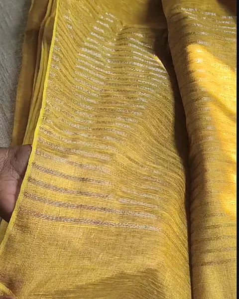 Linen Tissue Saree Plain - Yellow